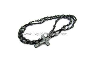 Hematite Cross Beads Hematite Round Beads Rosary Necklace